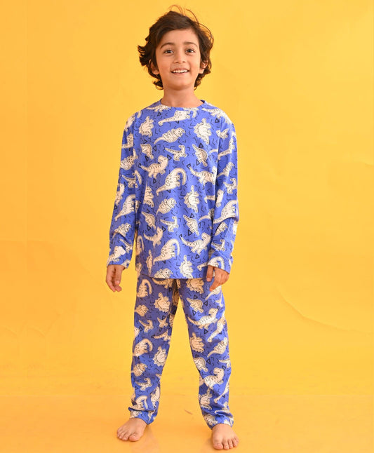 ZIG ZAG DINOSAUR LONG SLEEVES PYJAMA SET - BLUE - Anthrilo 