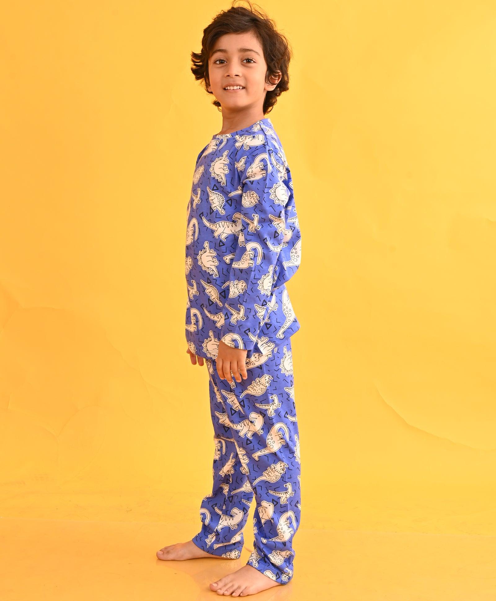ZIG ZAG DINOSAUR LONG SLEEVES PYJAMA SET - BLUE - Anthrilo 
