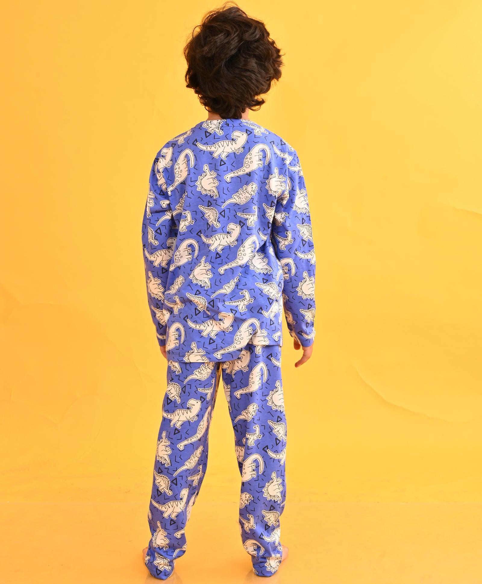 ZIG ZAG DINOSAUR LONG SLEEVES PYJAMA SET - BLUE - Anthrilo 