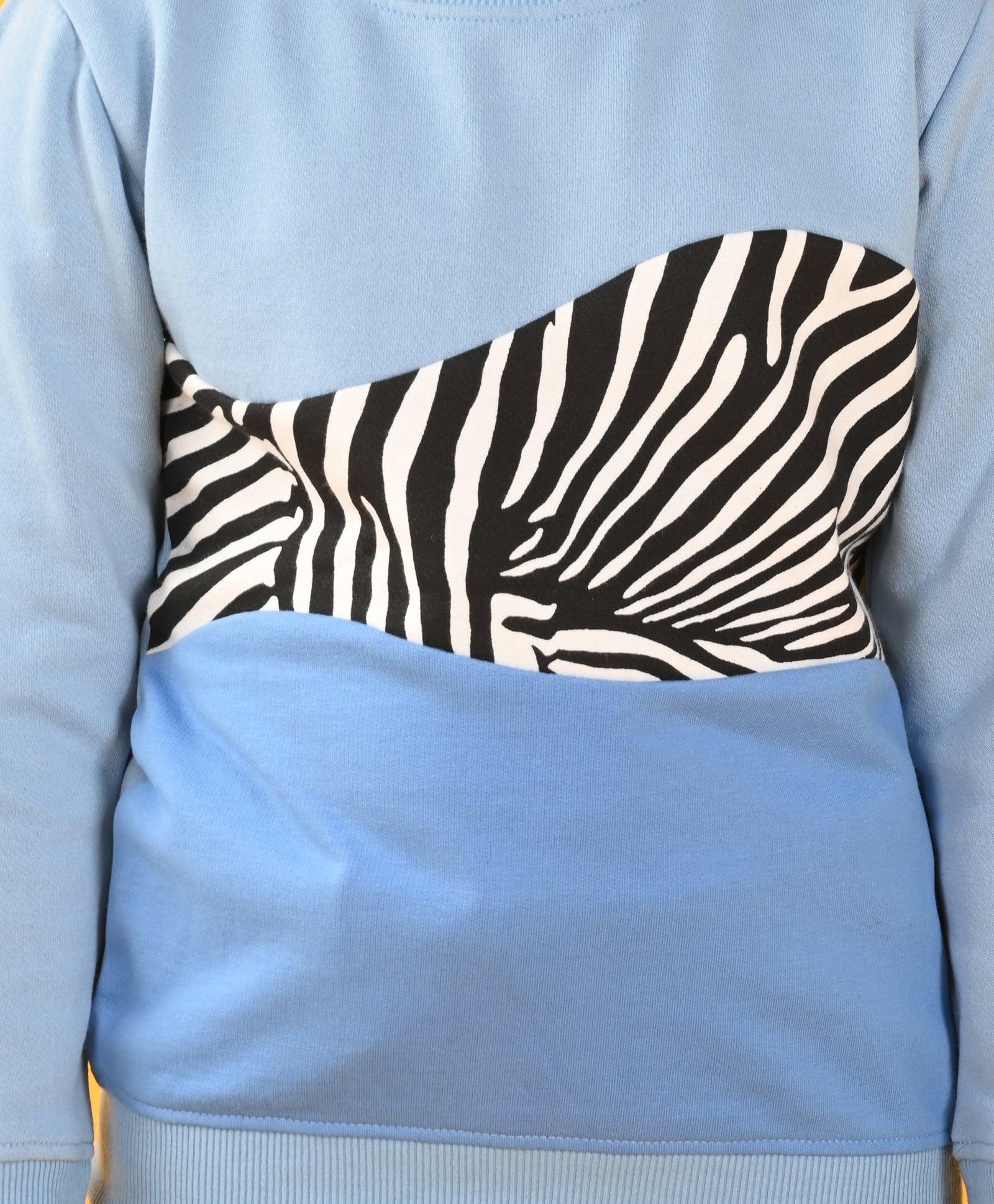 SKY ZEBRA SWEATSHIRT BLACK FLEECE JOGGER SET - BLUE / BLACK - Anthrilo 