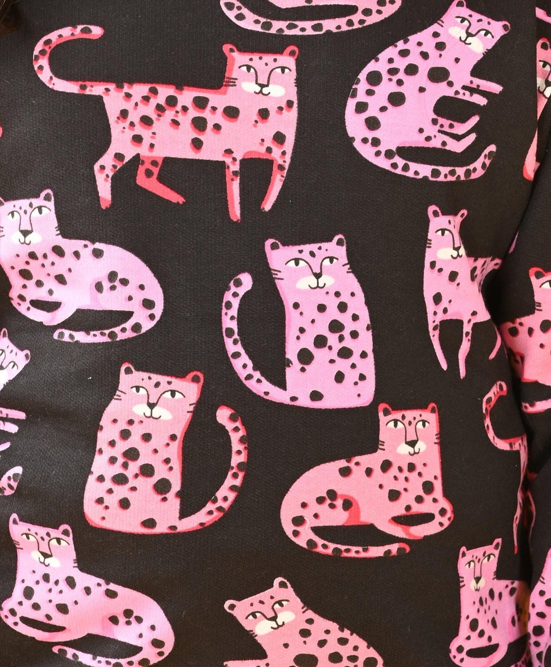 FUNNY CATS FLEECE SWEATSHIRT PINK JOGGER SET - BLACK / PINK - Anthrilo 