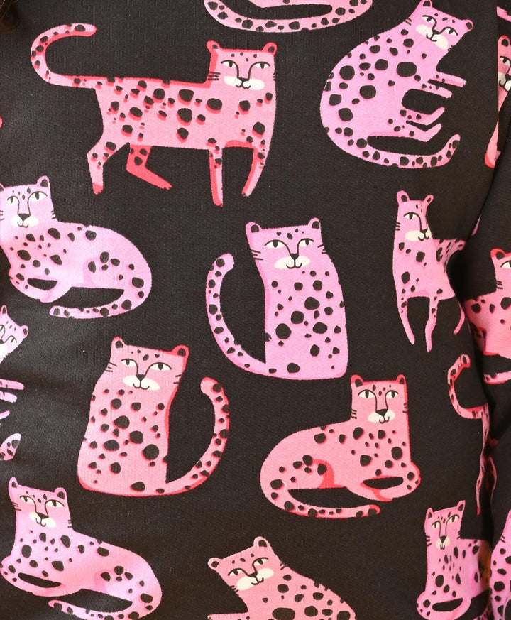 FUNNY CATS FLEECE SWEATSHIRT PINK JOGGER SET - BLACK / PINK - Anthrilo 
