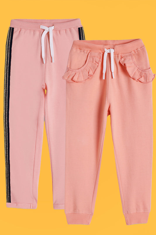 PINK SIDE TAPE AND PRETTY PEACH FRILL JOGGER (PACK OF 2) - Anthrilo India