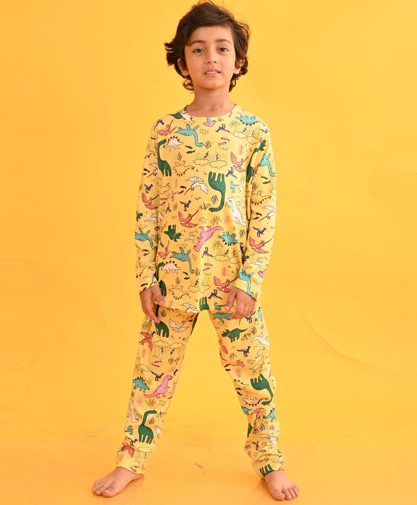 RAINING DINOSAUR LONG SLEEVES PYJAMA SET - YELLOW - Anthrilo 