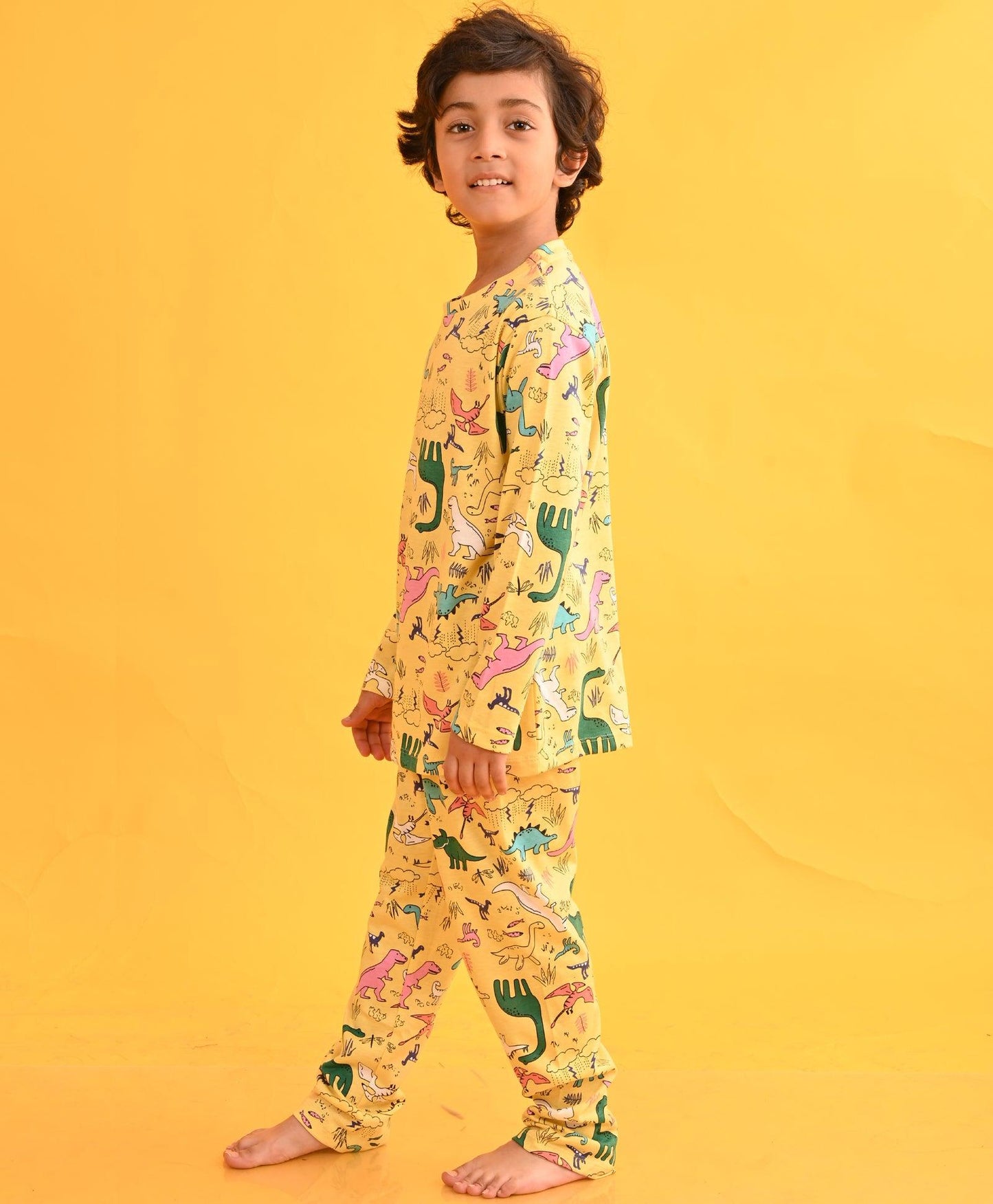 RAINING DINOSAUR LONG SLEEVES PYJAMA SET - YELLOW