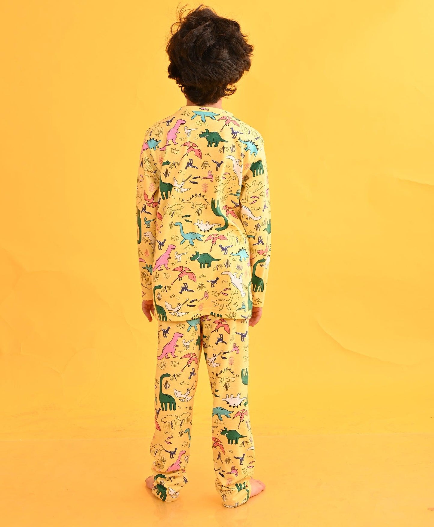 RAINING DINOSAUR LONG SLEEVES PYJAMA SET - YELLOW