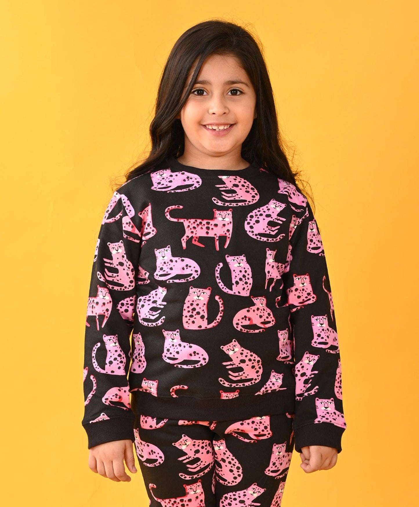 FUNNY CATS GIIRLS FLEECE SWEATSHIRT - BLACK
