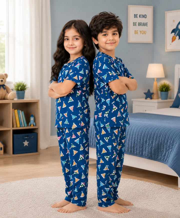 Party Caps Blue Short Sleeve Pyjama Set - Blue