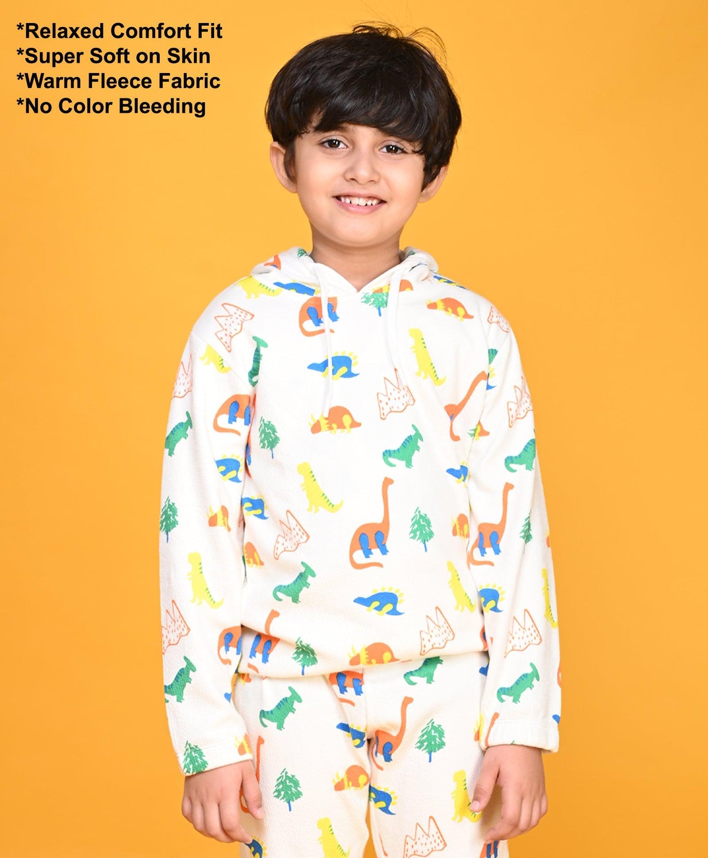 DINOSAUR BOYS QUILTED HOODIE - OFFWHITE