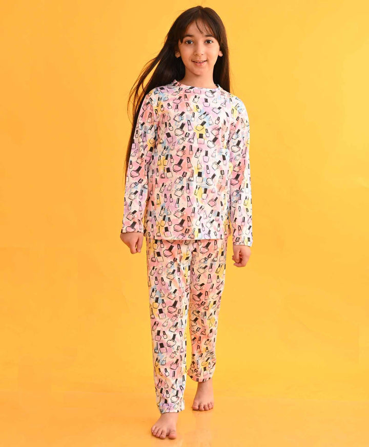 TIE DYE NAIL PAINT LONG SLEEVES PYJAMA SET - WHITE - Anthrilo 