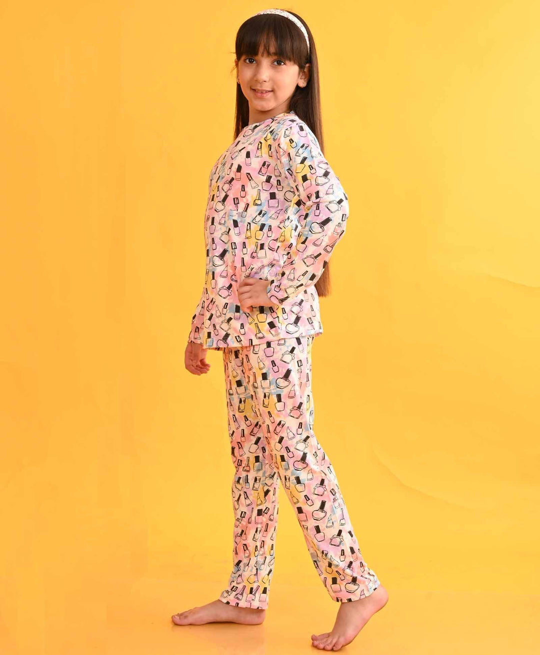 TIE DYE NAIL PAINT LONG SLEEVES PYJAMA SET - WHITE - Anthrilo 