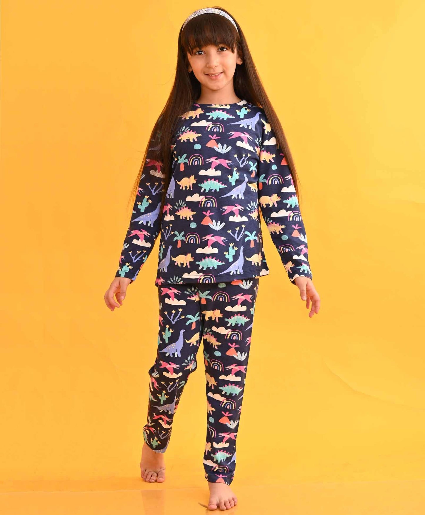 DINOSAUR RAINBOW LONG SLEEVES GIRLS PYJAMA SET - BLUE - Anthrilo 