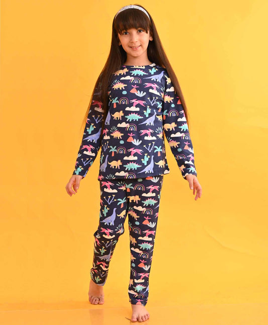 DINOSAUR RAINBOW LONG SLEEVES GIRLS PYJAMA SET - BLUE - Anthrilo 