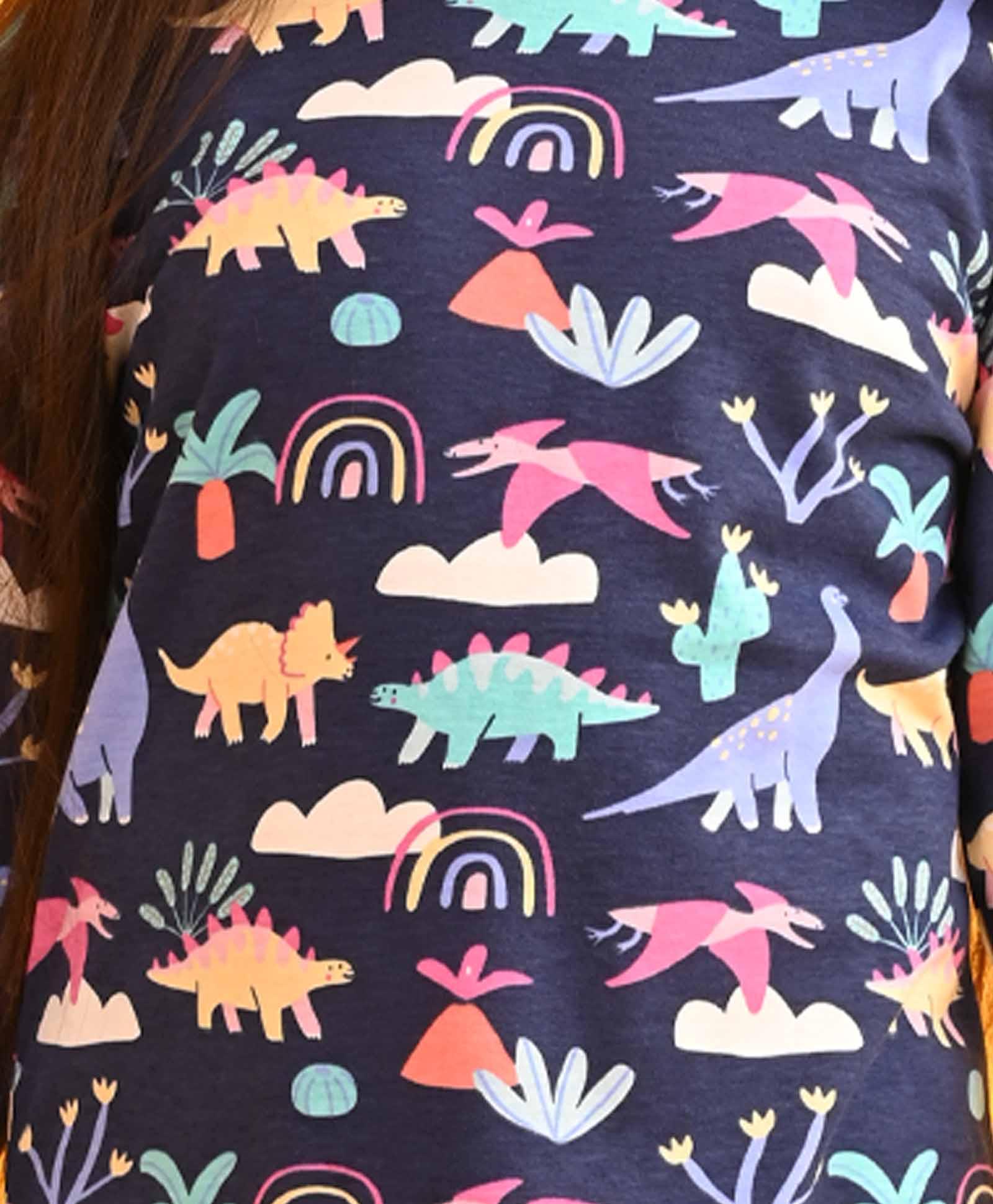 DINOSAUR RAINBOW LONG SLEEVES GIRLS PYJAMA SET - BLUE - Anthrilo 