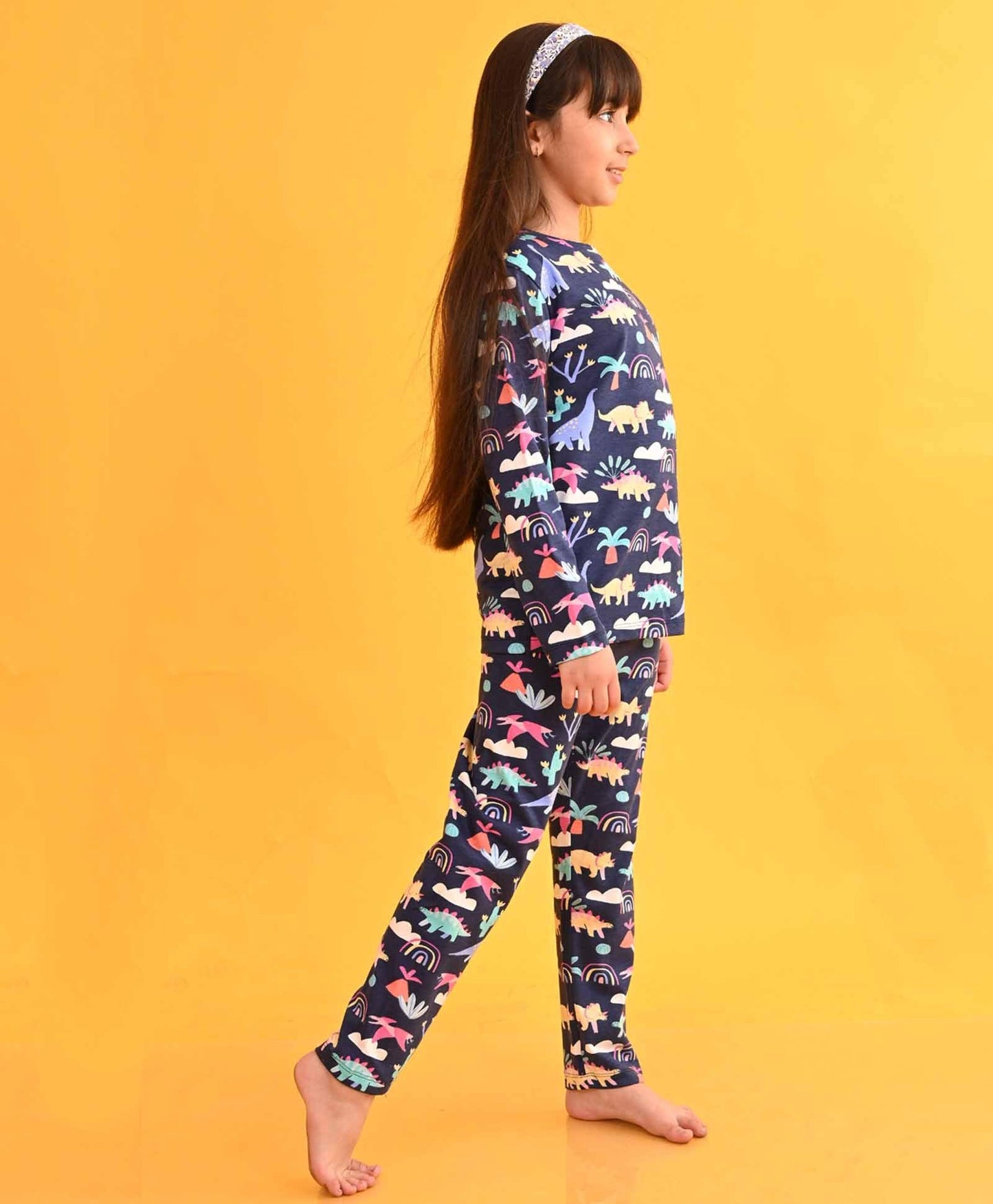 DINOSAUR RAINBOW LONG SLEEVES GIRLS PYJAMA SET - BLUE - Anthrilo 
