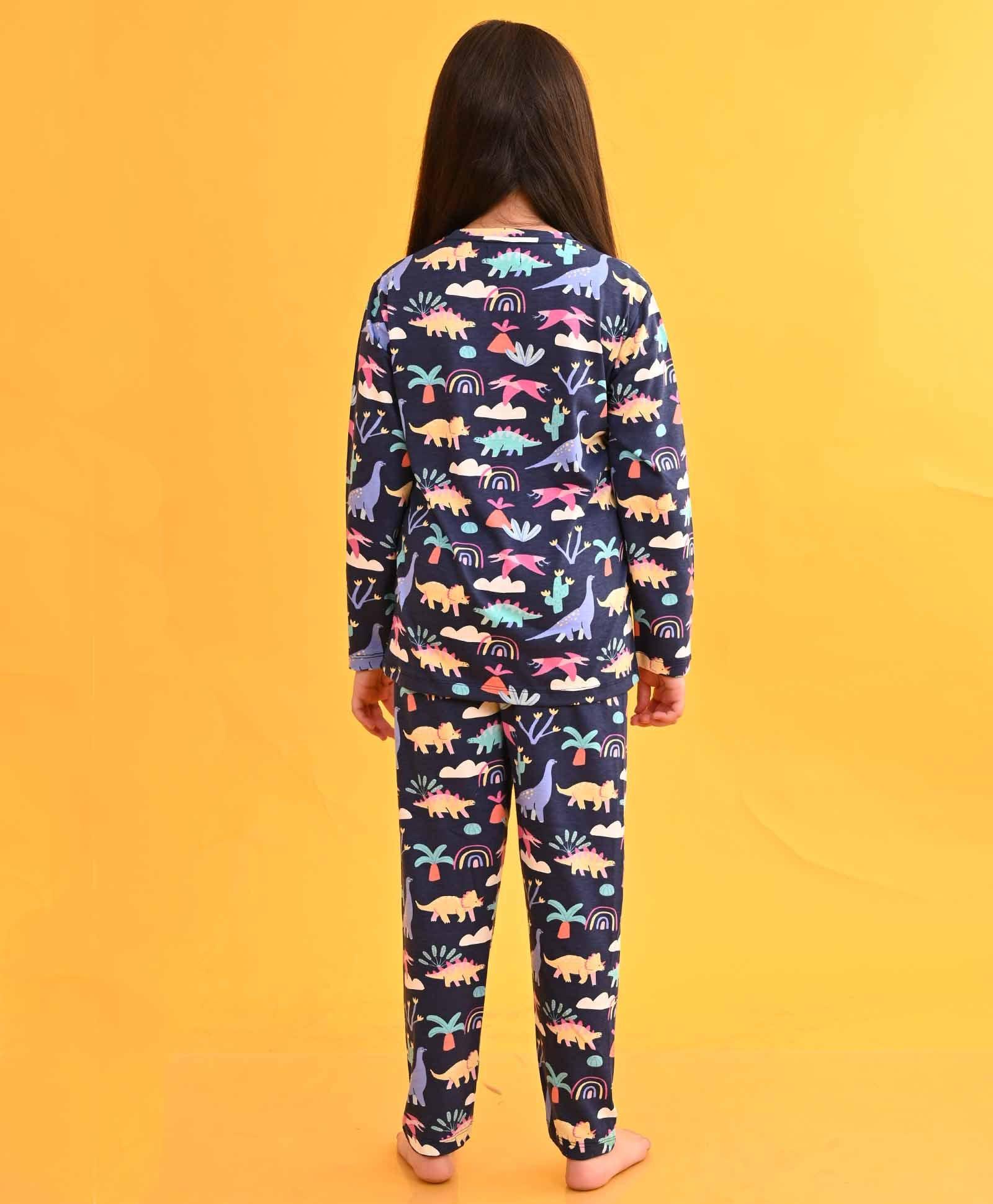 DINOSAUR RAINBOW LONG SLEEVES GIRLS PYJAMA SET - BLUE - Anthrilo 