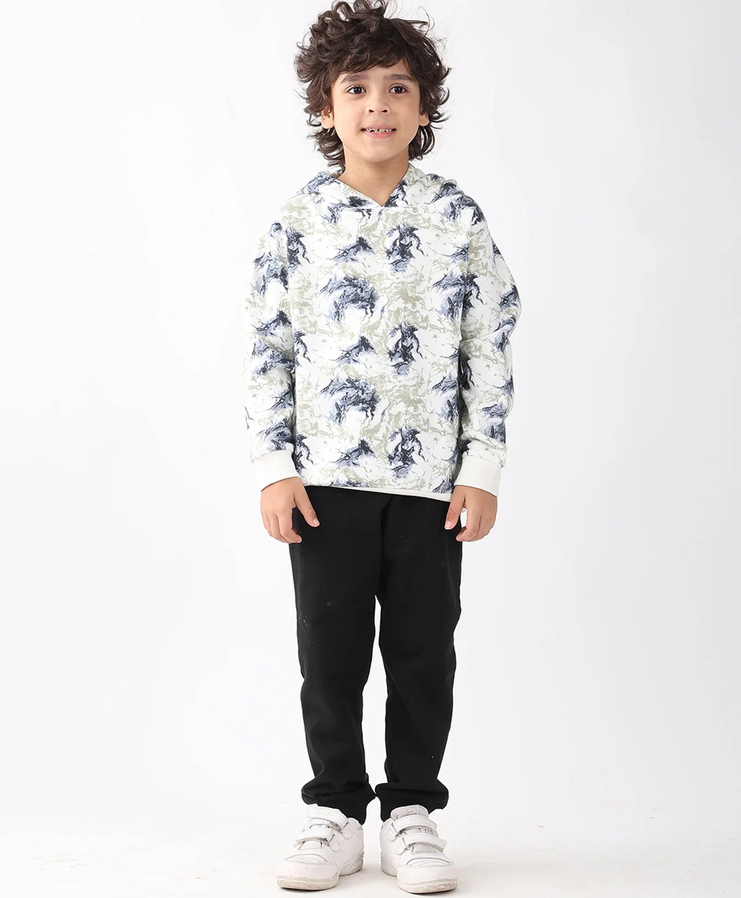 BLACK BLUE LIGHTING FLEECE BOYS HOODIE JOGGER SET - BLUE/BLACK