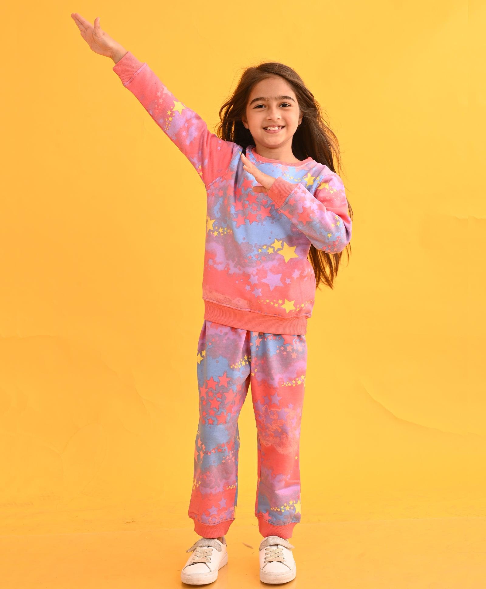 TIE DYE STAR FLEECE SWEATSHIRT JOGGER SET D - PINK - Anthrilo 