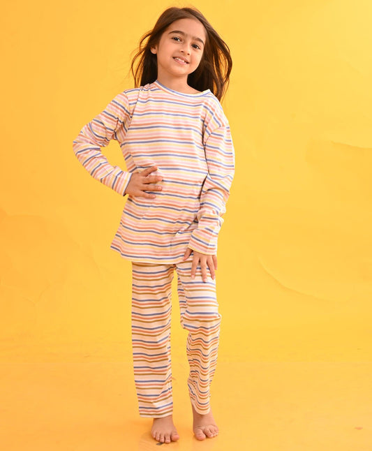 BEIGE PINSTRIPED LONG SLEEVES PYJAMA SET D - BEIGE