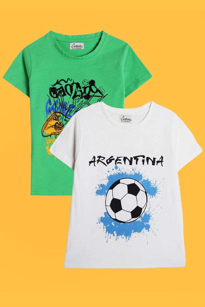 GAMING GREEN AND ARGENTINA WHITE SHORT SLEEVE T-SHIRT (PACK OF 2) - Anthrilo India