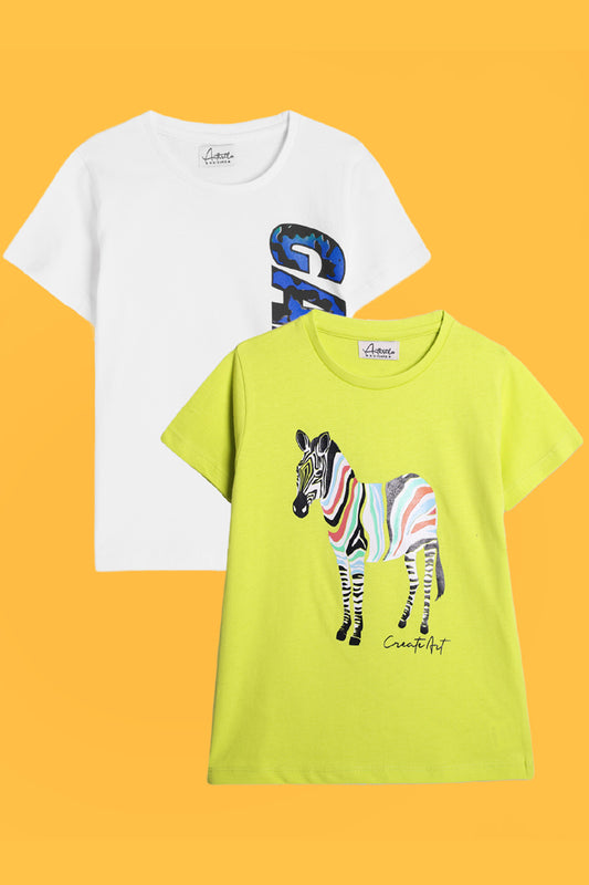 GAMER WHITE AND ZEBRA CREATE ART SHORT SLEEVE T-SHIRT (PACK OF 2) - Anthrilo India