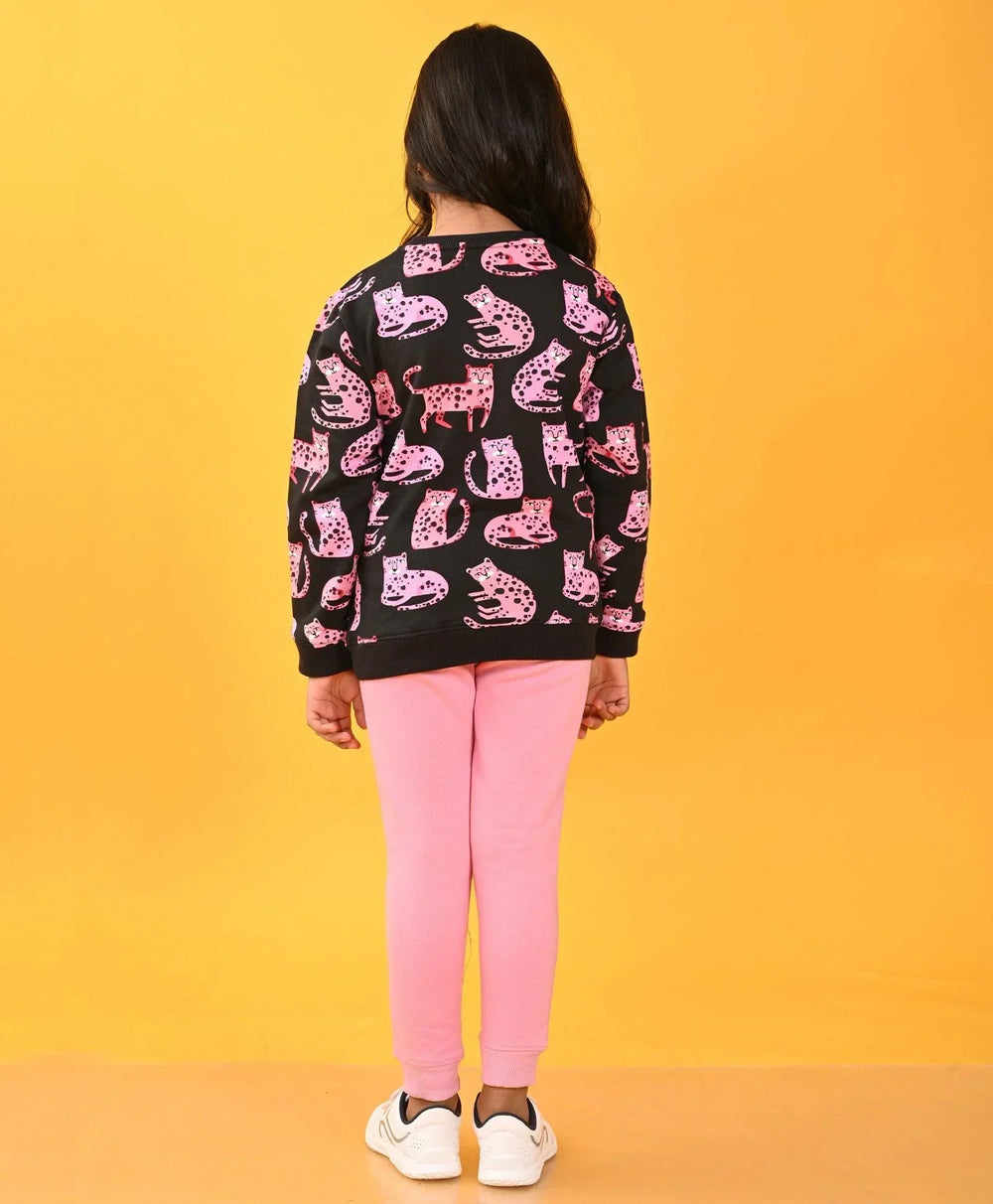 FUNNY CATS FLEECE SWEATSHIRT PINK JOGGER SET - BLACK / PINK - Anthrilo 