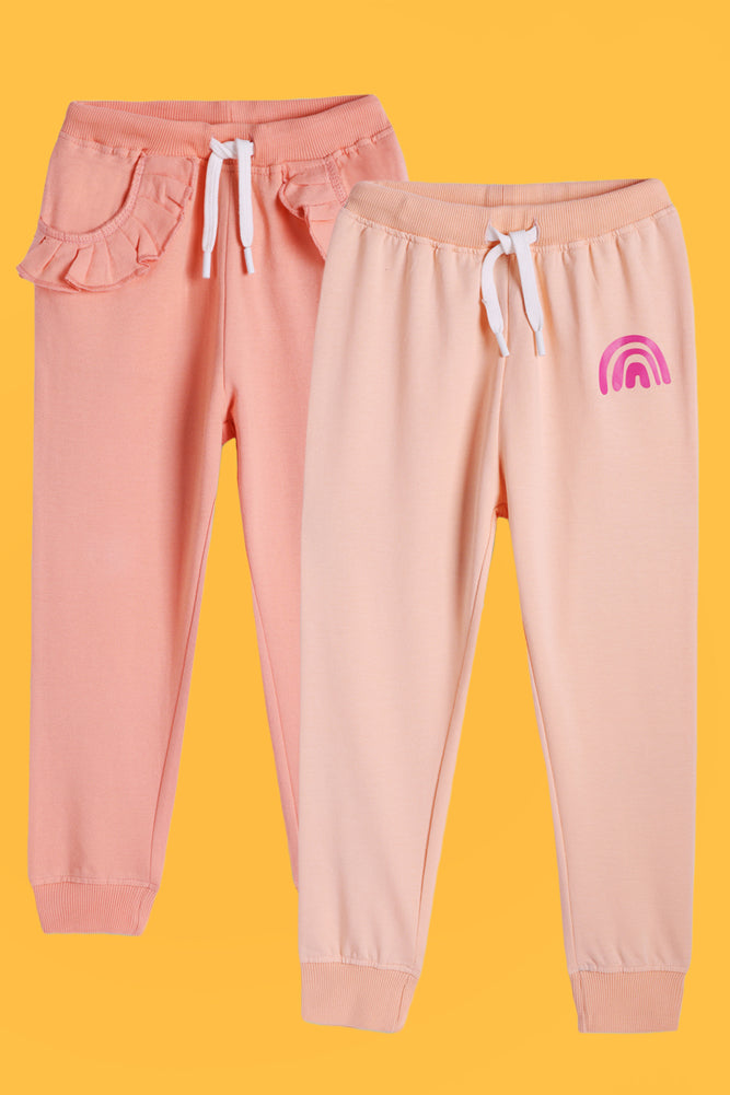 PEACH RAINBOW RAIN AND PRETTY PEACH FRILL JOGGER (PACK OF 2) - Anthrilo India