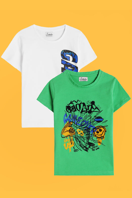 GAMER WHITE AND GAMING GREEN SHORT SLEEVE T-SHIRT (PACK OF 2) - Anthrilo India