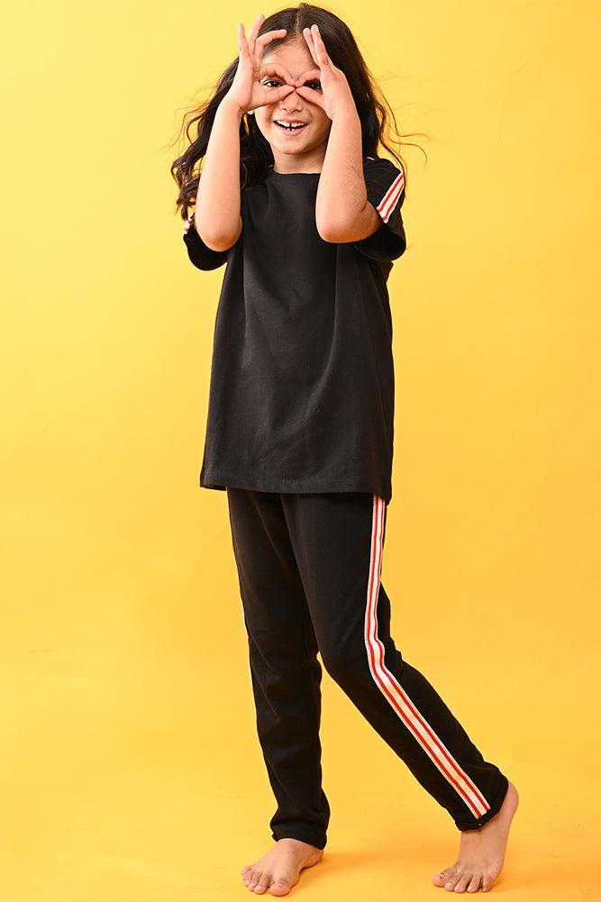 BLACK HEART GIRLS SUMMER JOGGER SET - BLACK - Anthrilo India