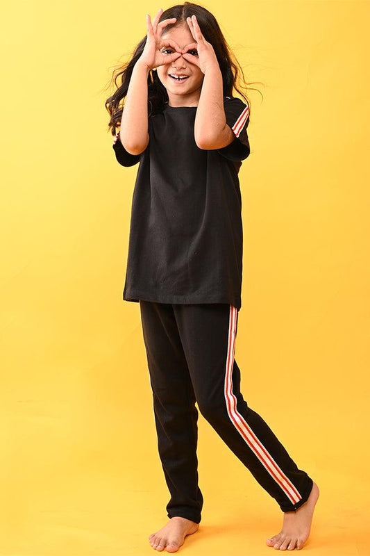 BLACK HEART GIRLS SUMMER JOGGER SET - BLACK - Anthrilo India