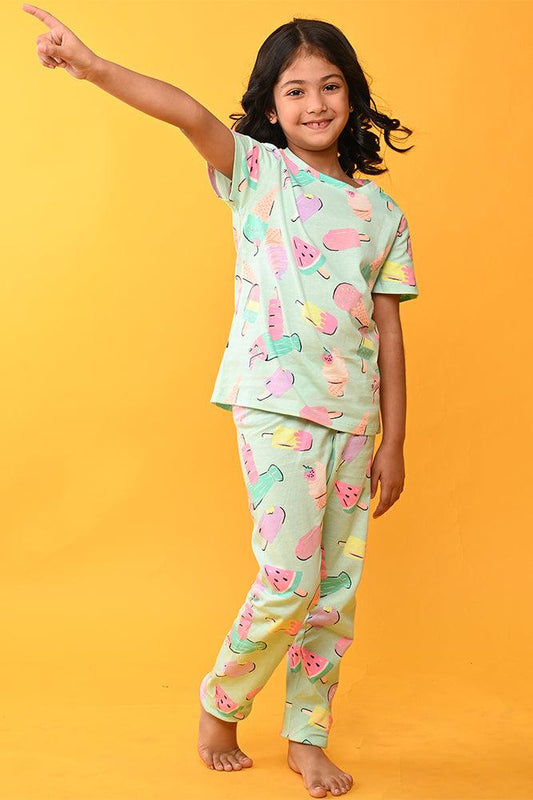 ICECREAM AQUA SHORT SLEEVES PYJAMA SET - AQUA - Anthrilo India