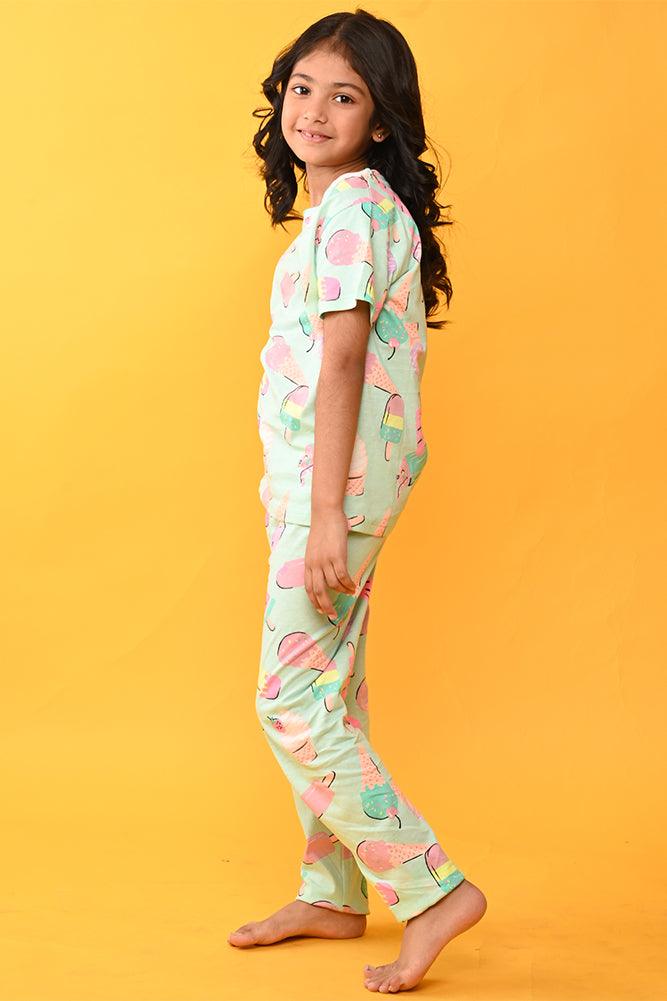 ICECREAM AQUA SHORT SLEEVES PYJAMA SET - AQUA - Anthrilo India