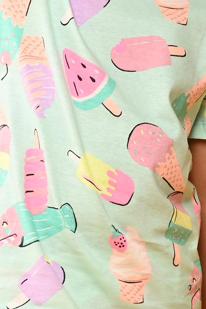 ICECREAM AQUA SHORT SLEEVES PYJAMA SET - AQUA - Anthrilo India