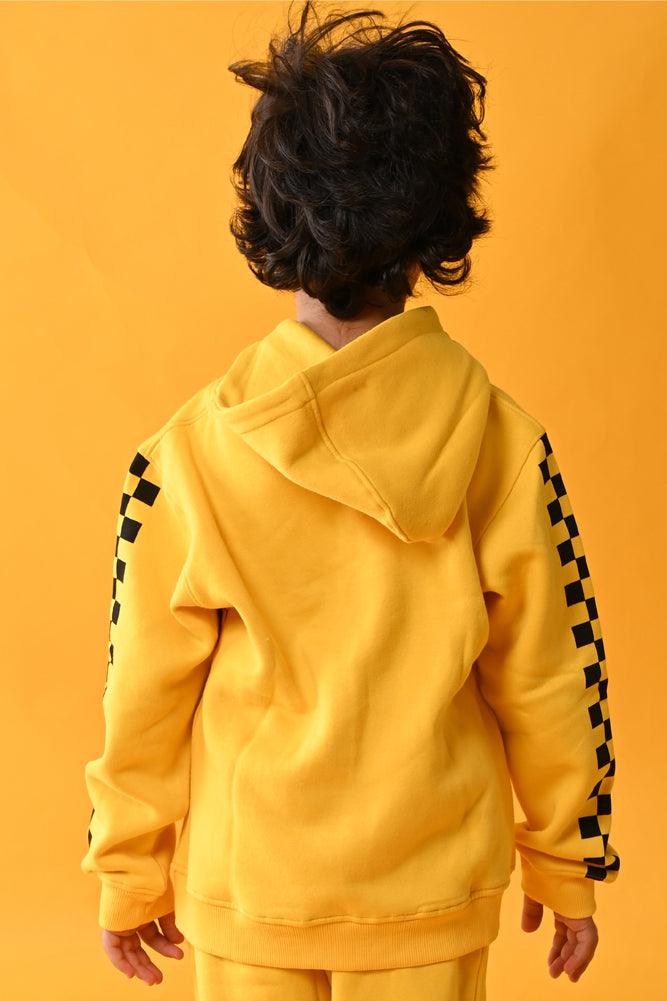 CHECKBOARD FLEECE HOODIE - YELLOW - Anthrilo Design House