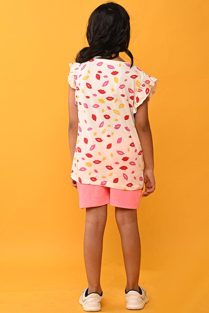 LIPS NEON PINK SHORTS SET - WHITE/PINK - Anthrilo India