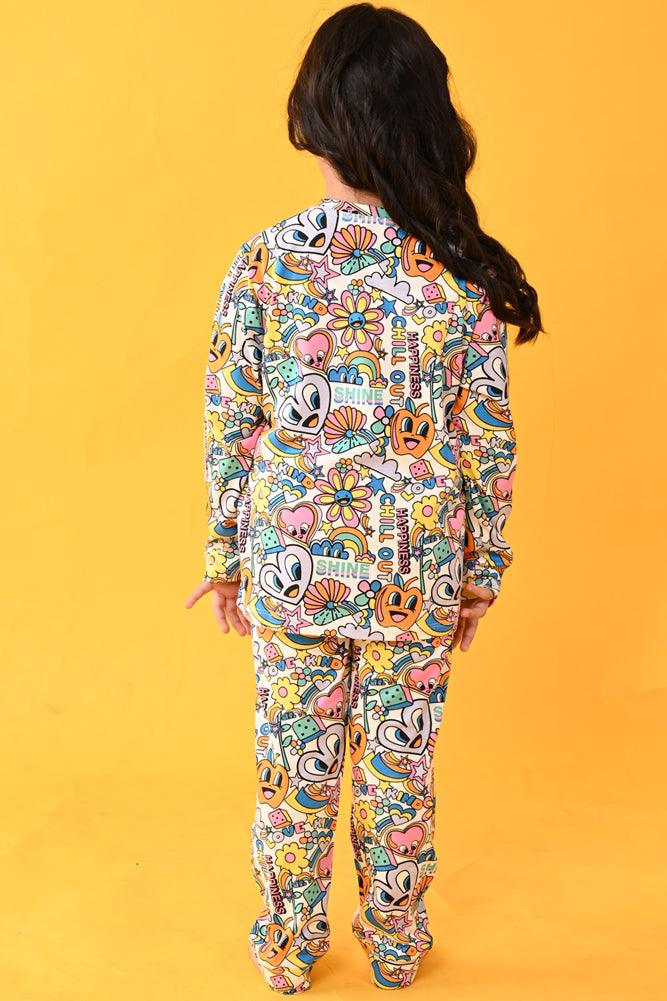 CHILL OUT LONG SLEEVES PYJAMA SET - WHITE - Anthrilo Design House