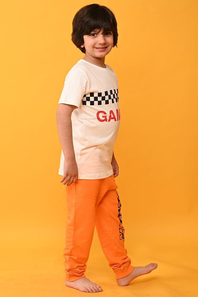 GAMER ORANGE JOGGER SET - WHITE / ORANGE - Anthrilo India