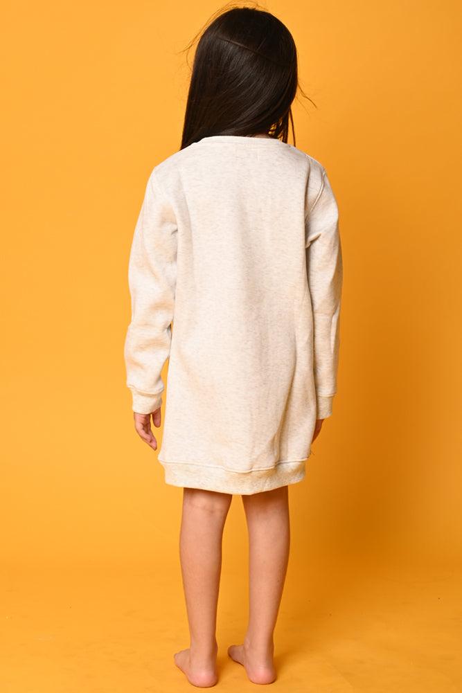 HEART FOIL PRINT FLEECE DRESS - ECRU MELANGE - Anthrilo Design House