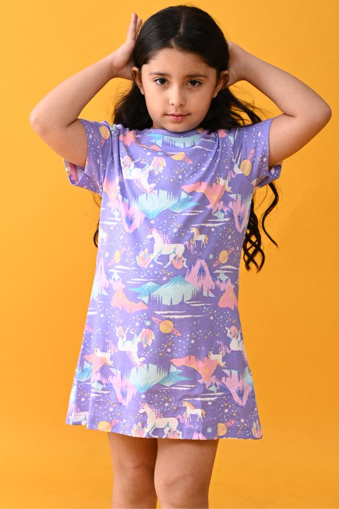 UNICORN PLANET NIGHT DRESS - PURPLE - Anthrilo Design House