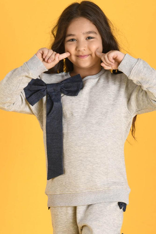 DENIM BOW FLEECE SWEATSHIRT - ECRU MELANGE - Anthrilo Design House