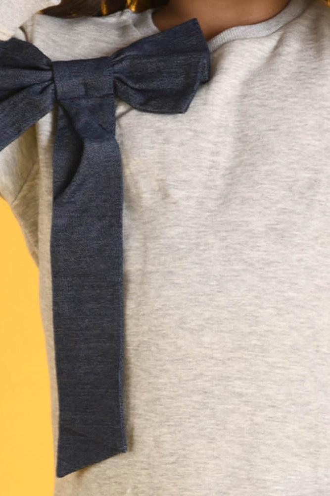 DENIM BOW FLEECE SWEATSHIRT - ECRU MELANGE - Anthrilo Design House