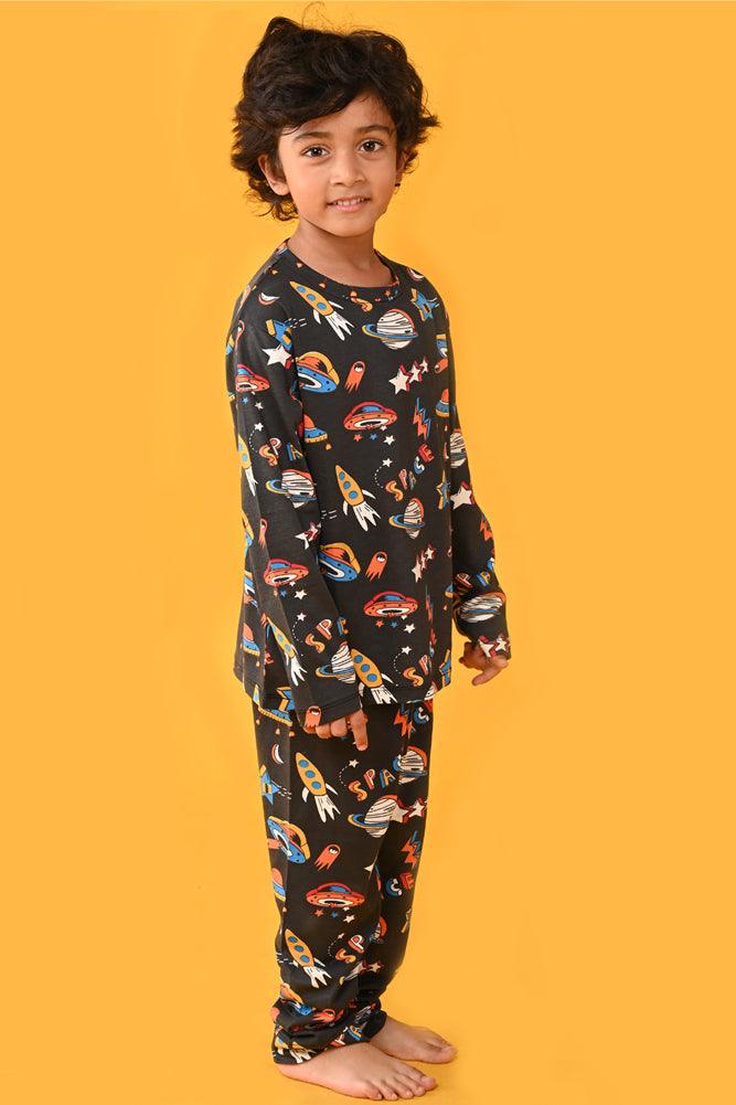 SPACE LONG SLEEVES PYJAMA SET - BLACK - Anthrilo Design House