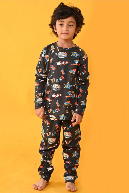 SPACE LONG SLEEVES PYJAMA SET - BLACK - Anthrilo Design House