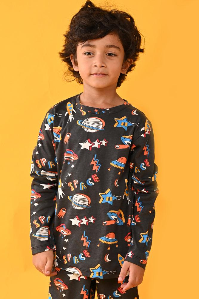 SPACE LONG SLEEVES PYJAMA SET - BLACK - Anthrilo Design House