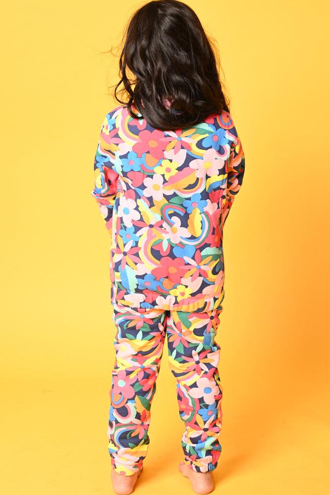 FUN FLORAL FLEECE SWEATSHIRT JOGGER SET - PINK - Anthrilo Design House