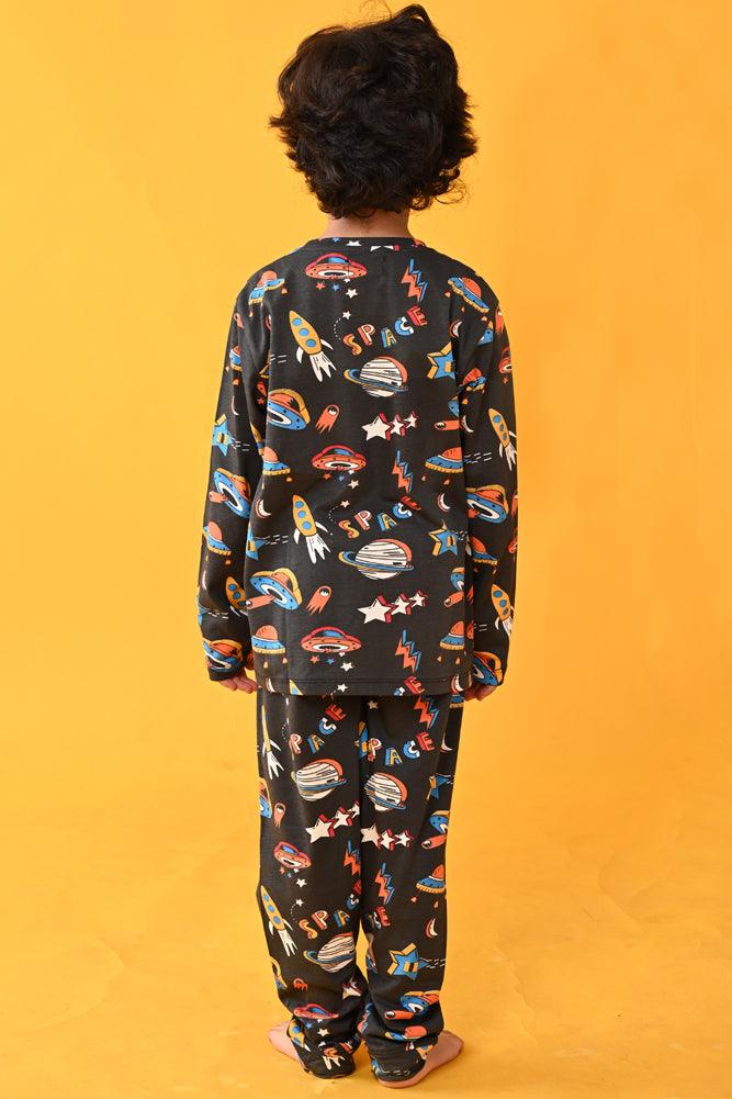 SPACE LONG SLEEVES PYJAMA SET - BLACK - Anthrilo Design House