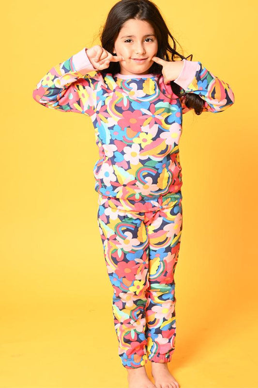 FUN FLORAL FLEECE SWEATSHIRT JOGGER SET - PINK - Anthrilo Design House