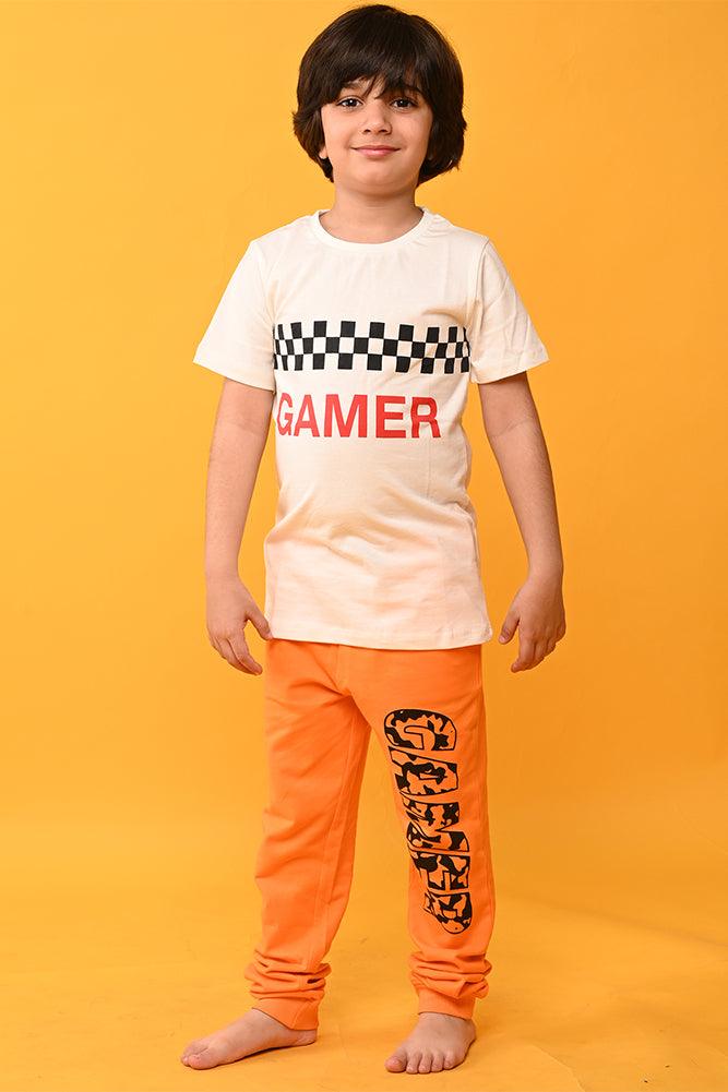 GAMER ORANGE JOGGER SET - WHITE / ORANGE - Anthrilo India
