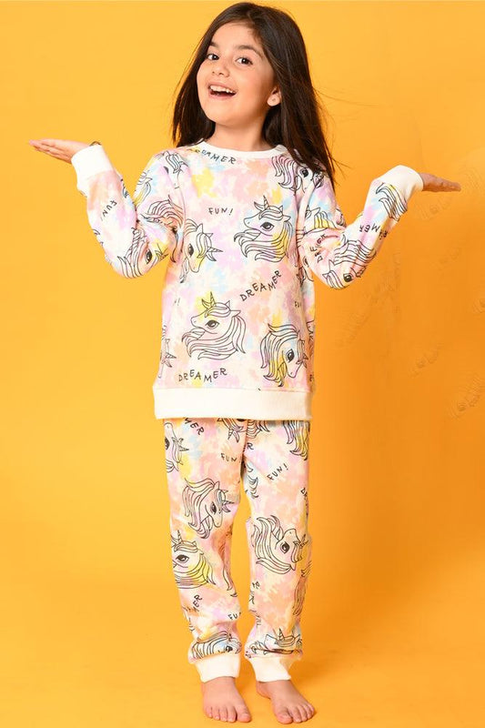 UNICORN TIE DYE FLEECE SWEATSHIRT JOGGER SET - WHITE - Anthrilo Design House