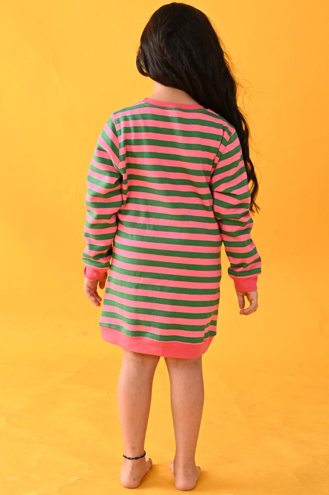 STRIPED STAR FLEECE SWEATSHIRT DRESS - PINK - Anthrilo Design House